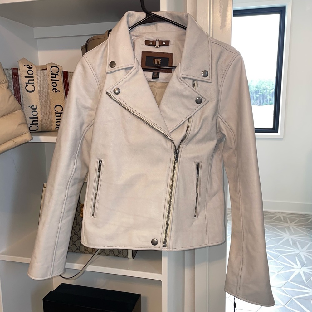 FRYE White 100% Leather Jacket Womens